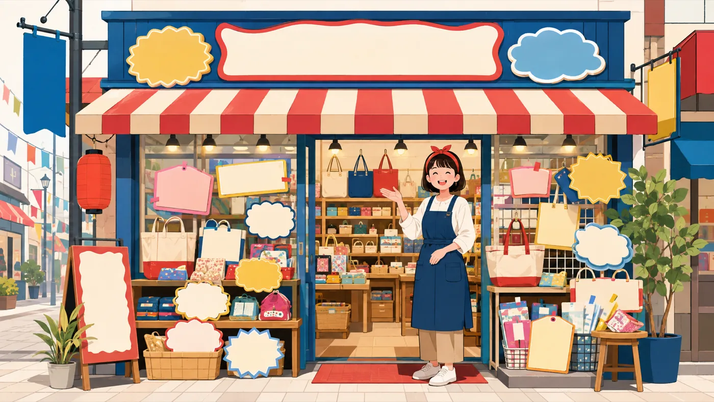 POPが飾られた店頭のイラスト